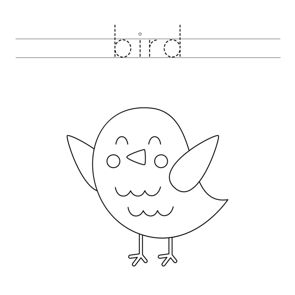 traccia le lettere e colora l'uccello carino. pratica della scrittura a mano per i bambini. vettore