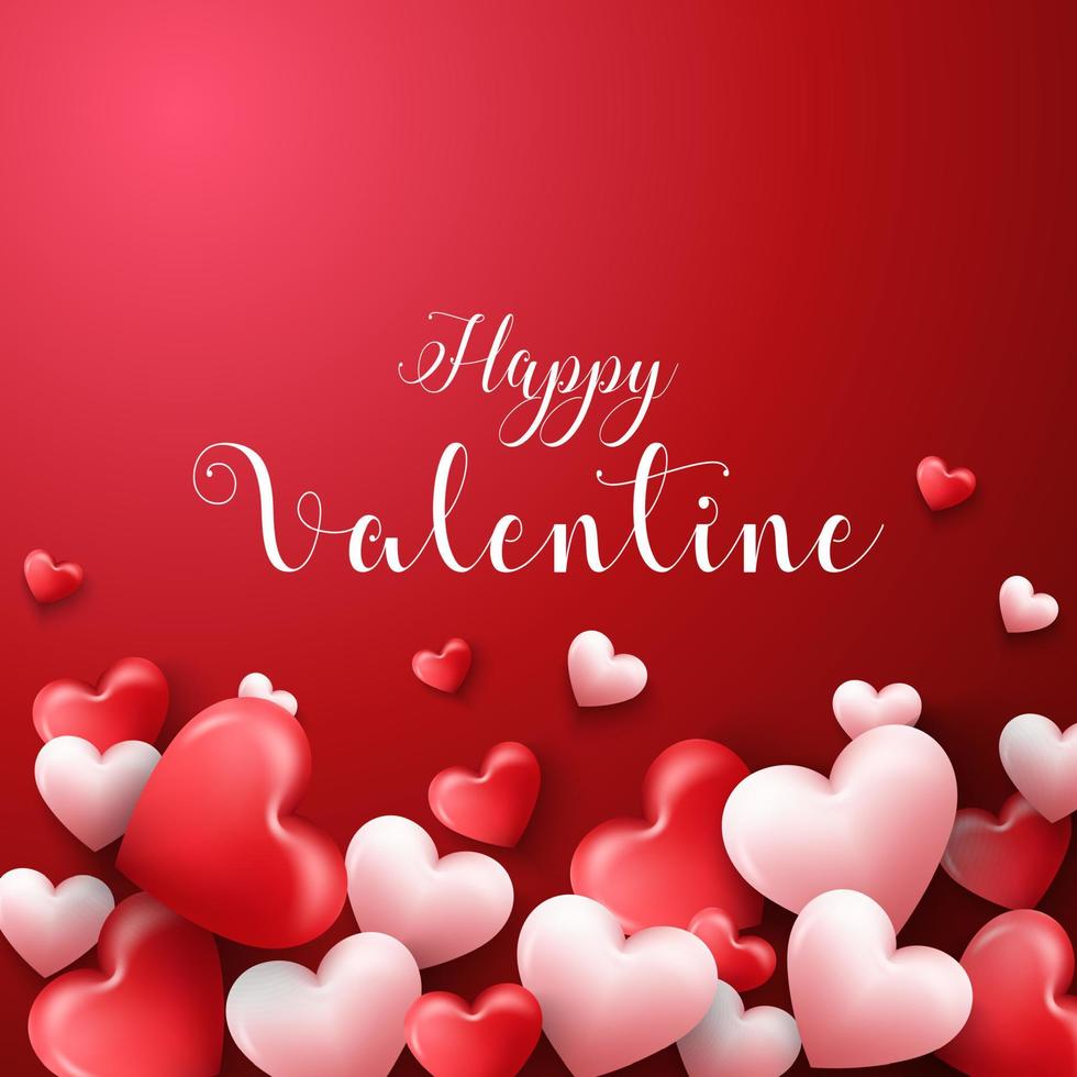 illustrazione vettoriale di felice giorno di San Valentino sfondo con cuori palloncino su sfondo rosso