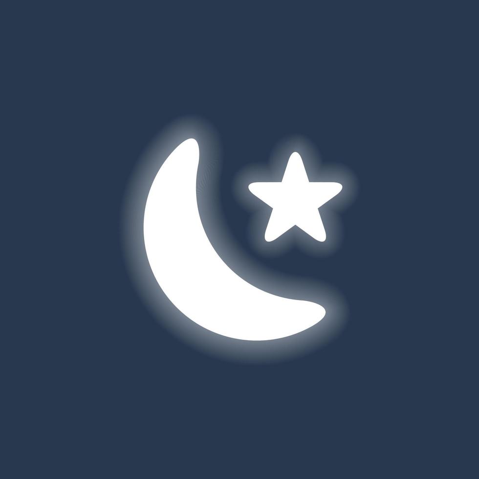 icona di luna crescente e stella al neon incandescente. simbolo del segno islamico vettore