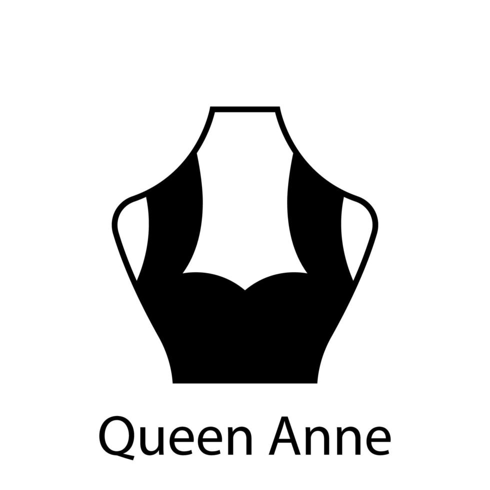 regina anna di tipo scollo alla moda per camicetta da donna, icona silhouette abito. t-shirt nera, crop top su manichino. tipo di scollatura da donna alla moda Queen Anne. illustrazione vettoriale isolata.