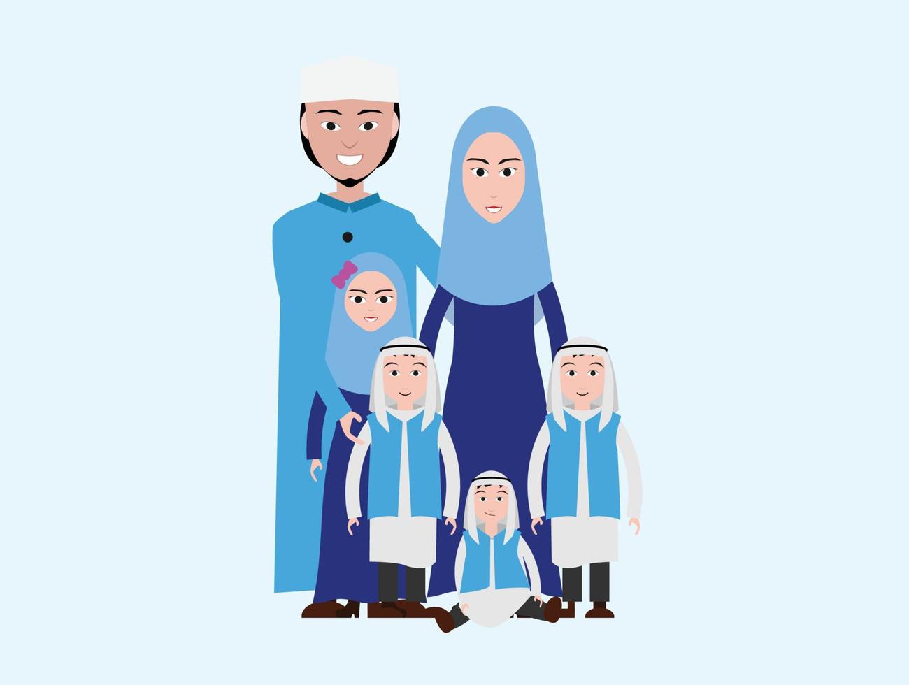 immagine del fumetto della famiglia musulmana abbigliamento islamico vettore