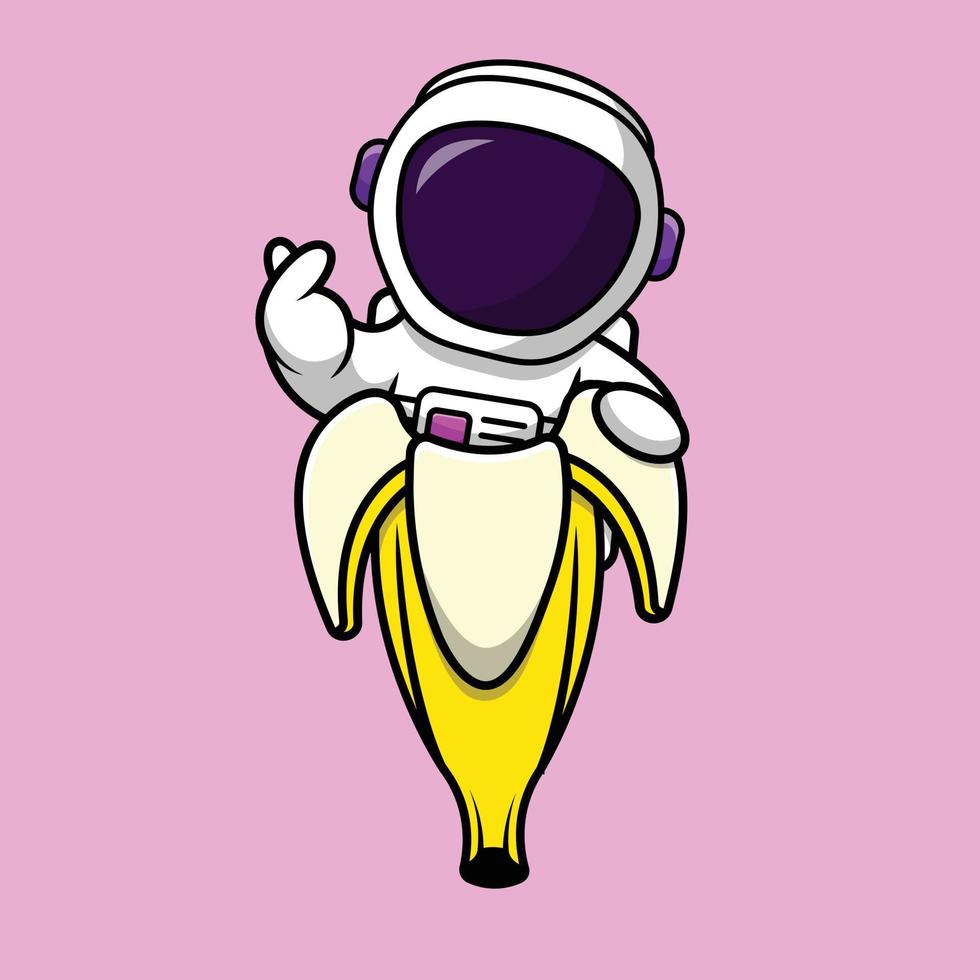 carino astronauta sull'illustrazione dell'icona di vettore del fumetto della banana. persone cibo icona concetto isolato premium vettore. stile cartone animato piatto