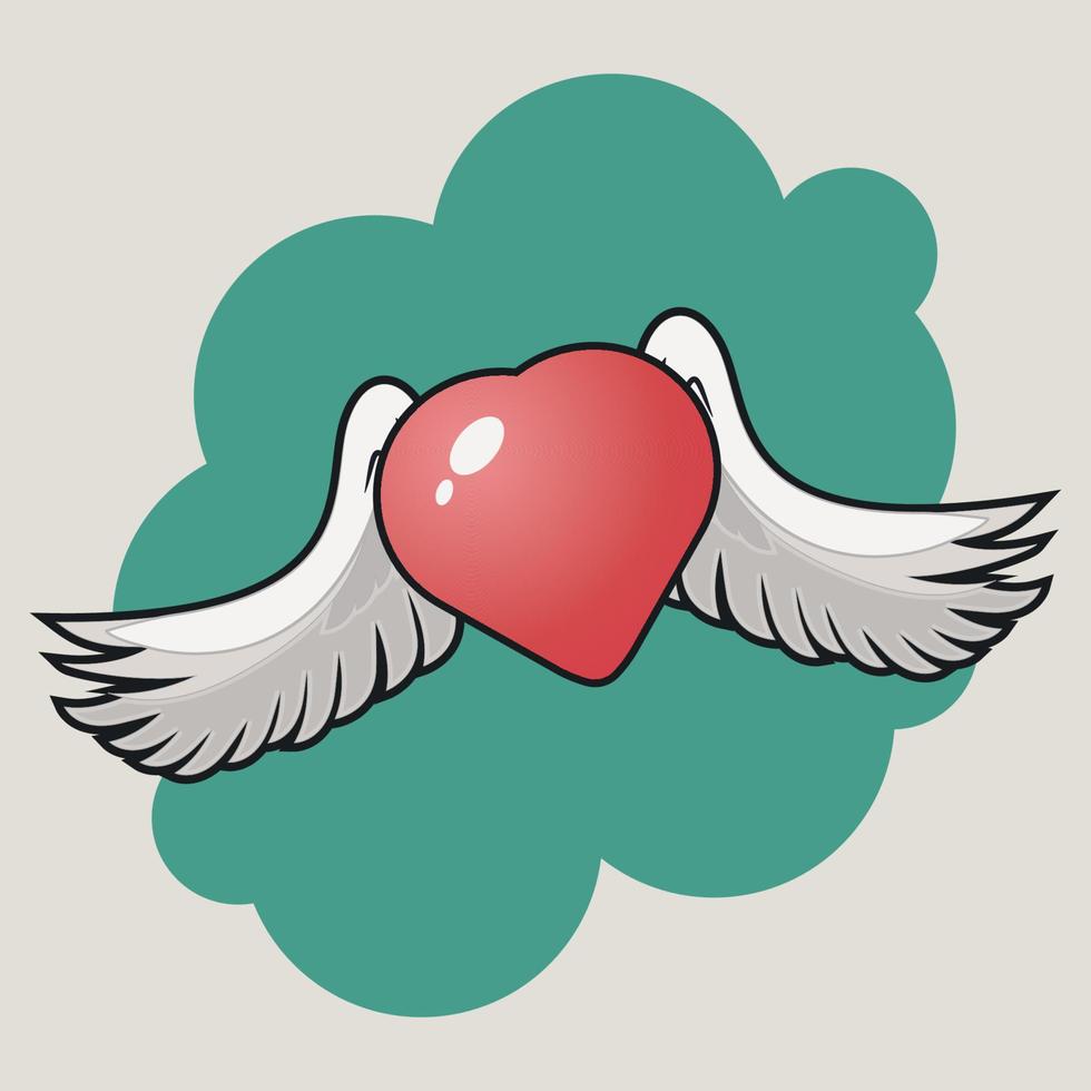cuore con illustrazione vettoriale di ali