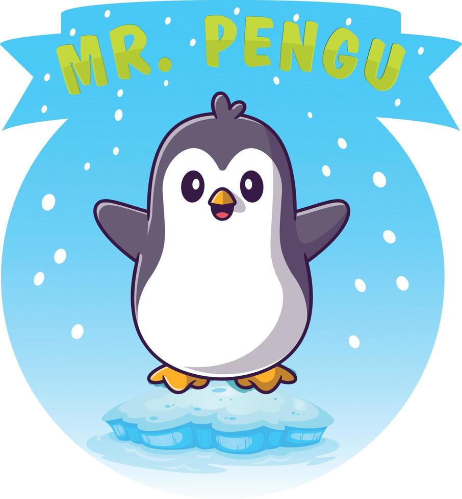 Sig. design t-shirt pinguino, eps, icona pinguino carino in stile piatto. simbolo del freddo inverno. uccello antartico, illustrazione animale vettore