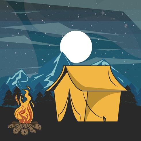 Scena da campeggio di notte con tenda vettore