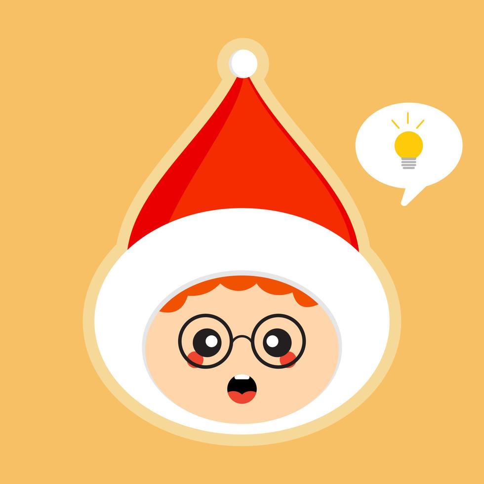 bambini di natale simpatico cartone animato. ragazzo con cappello da Babbo Natale illustrazione vettoriale in stile piatto. mascotte kawaii per natale, inverno, capodanno, web o biglietti di auguri,