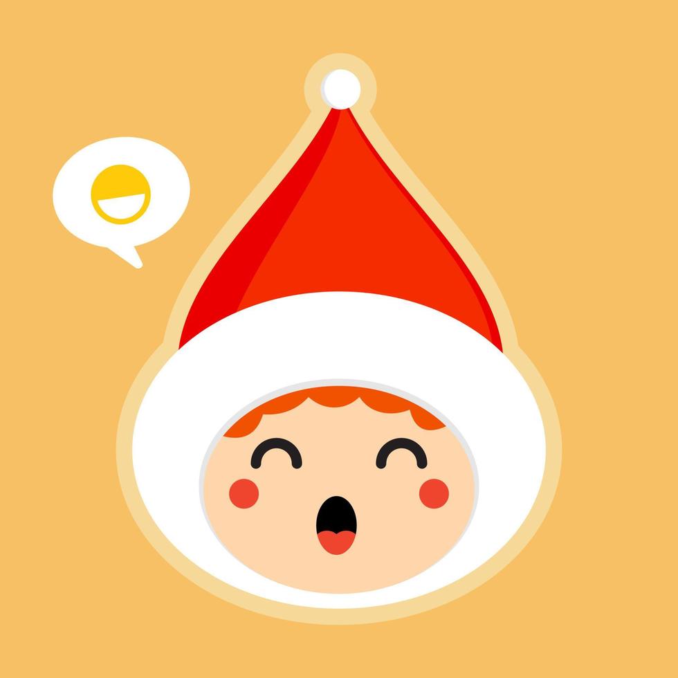 bambini di natale simpatico cartone animato. ragazzo con cappello da Babbo Natale illustrazione vettoriale in stile piatto. mascotte kawaii per natale, inverno, capodanno, web o biglietti di auguri,