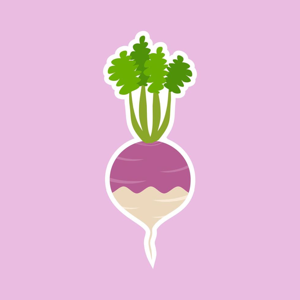 illustrazione vettoriale di design piatto rapa viola. adorabile cartone animato ravanello e allegro personaggio amichevole di rapa. illustrazione vettoriale. mascotte vegetale kawaii per vegani e vegetariani