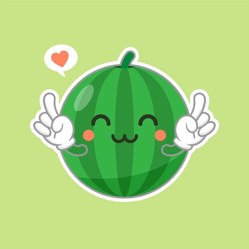 emoticon di carattere anguria carino e kawaii. frutto estivo. illustrazione emoji personaggio anguria. cibo sano divertente mascotte illustrazione vettoriale in design piatto.