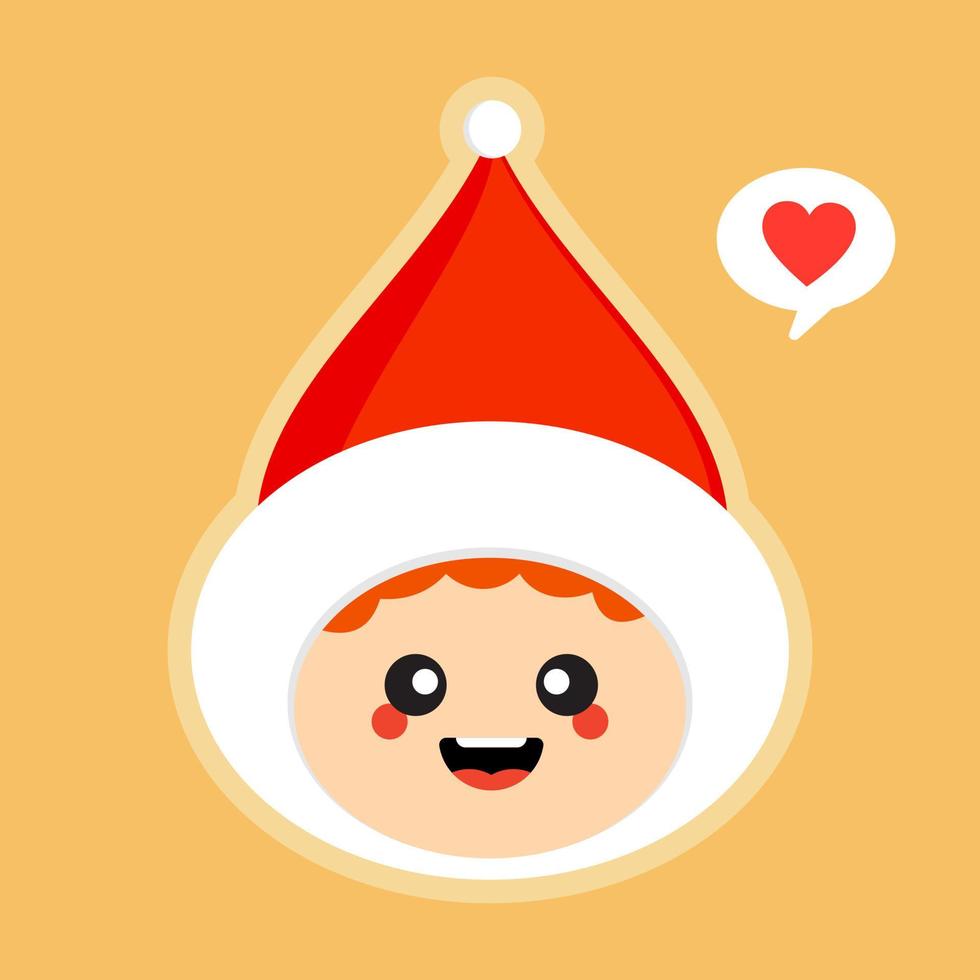 bambini di natale simpatico cartone animato. ragazzo con cappello da Babbo Natale illustrazione vettoriale in stile piatto. mascotte kawaii per natale, inverno, capodanno, web o biglietti di auguri,