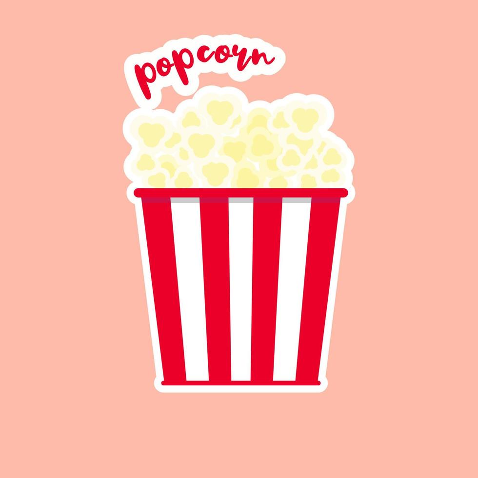 carino e kawaii pop corn popcorn in scatola rossa del secchio cinema snack illustrazione vettoriale personaggio dei cartoni animati icona in design piatto.