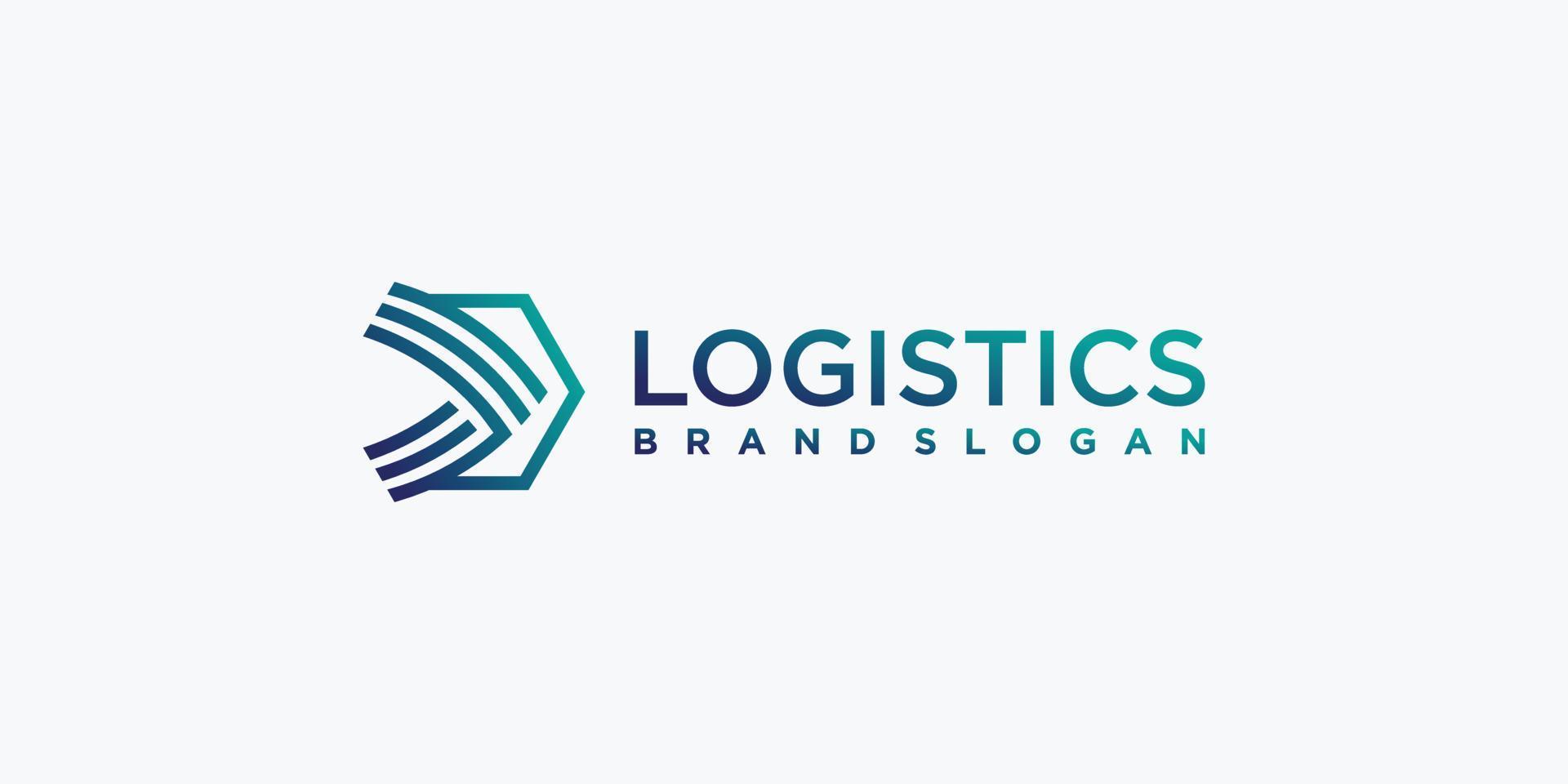 logo logistico con concept art al tratto creativo, trasporto, invio, vettore veloce e premium