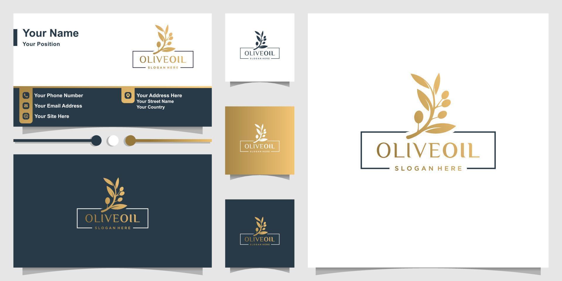 logo dell'olio d'oliva con concetto fresco e design del biglietto da visita vettore premium