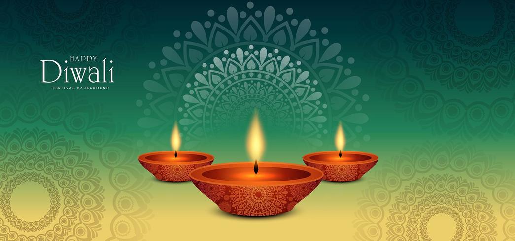 Ornamento floreale rotondo del fondo verde di festival di Diwali vettore