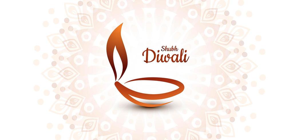 Una bella carta con line art decorato Diwali Diya sfondo vettore