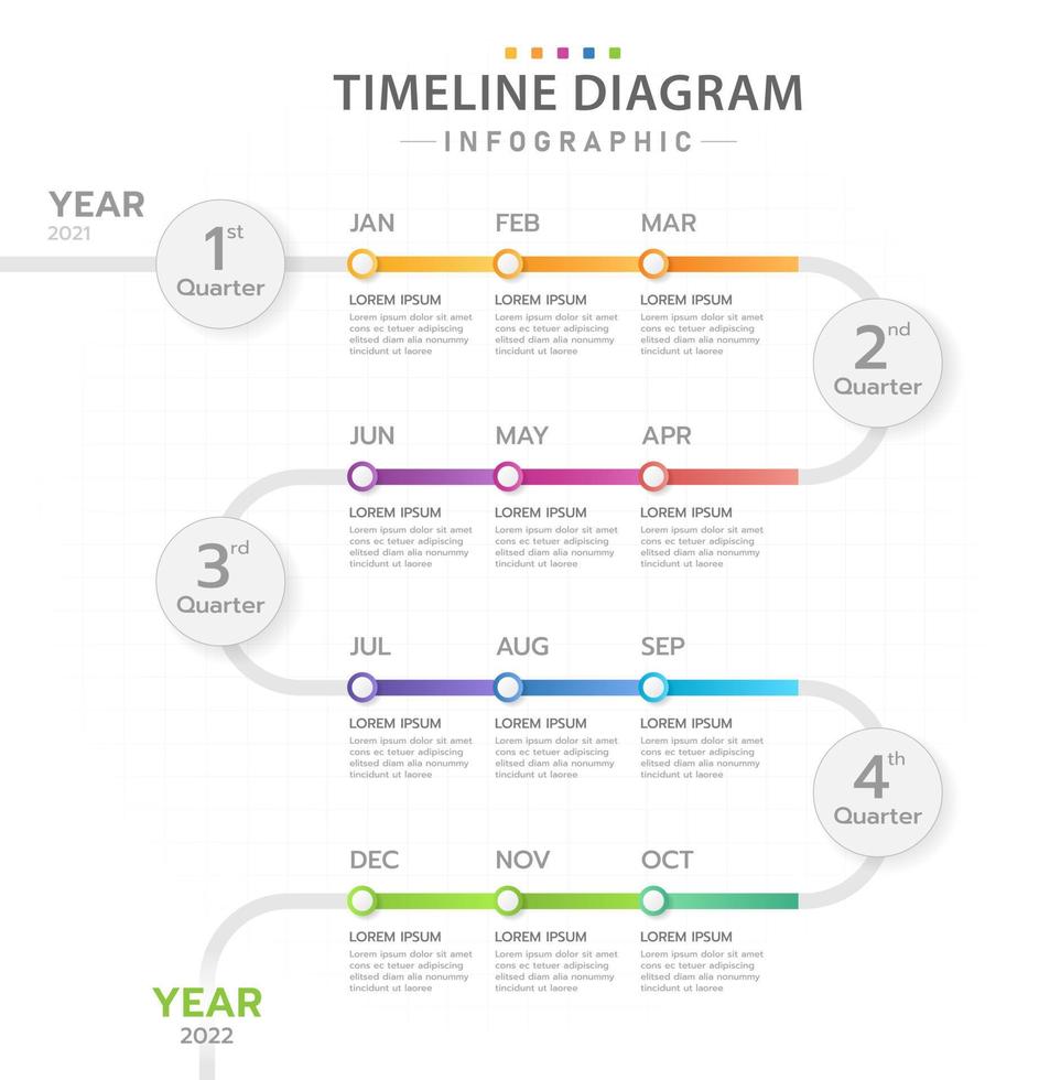 modello di infografica per le imprese. calendario del diagramma temporale moderno con diagramma di Gantt, infografica vettoriale di presentazione.