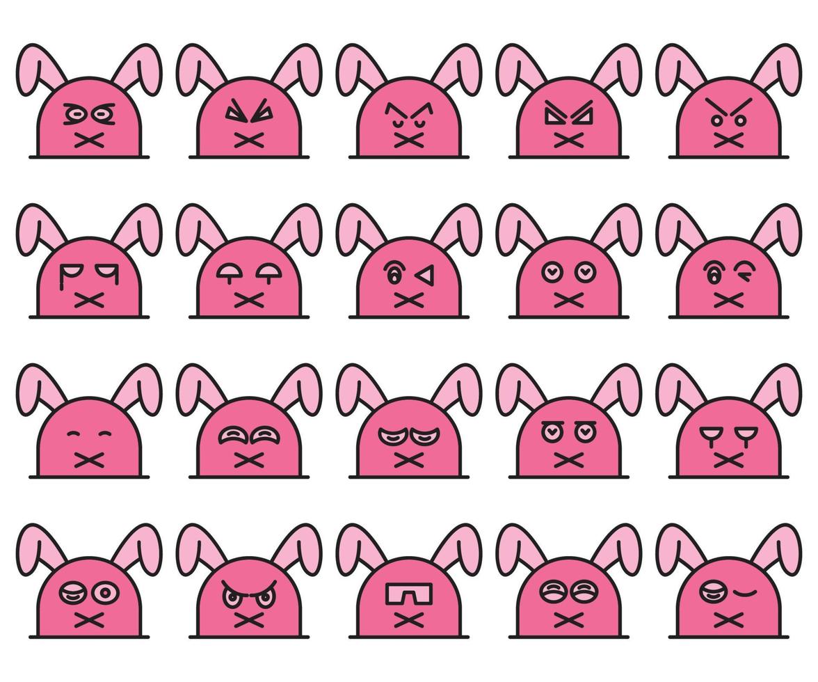 set di emoticon coniglio muto vettore