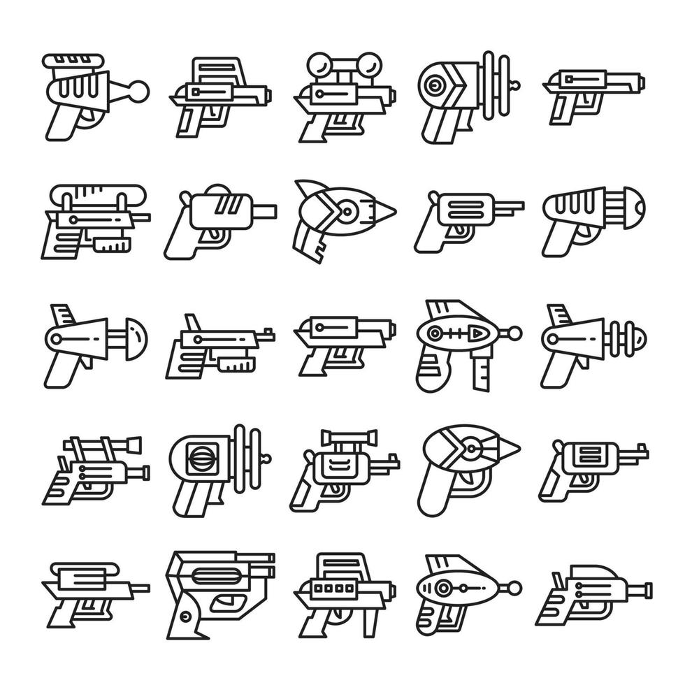 set di icone futuristiche di pistola e blaster vettore
