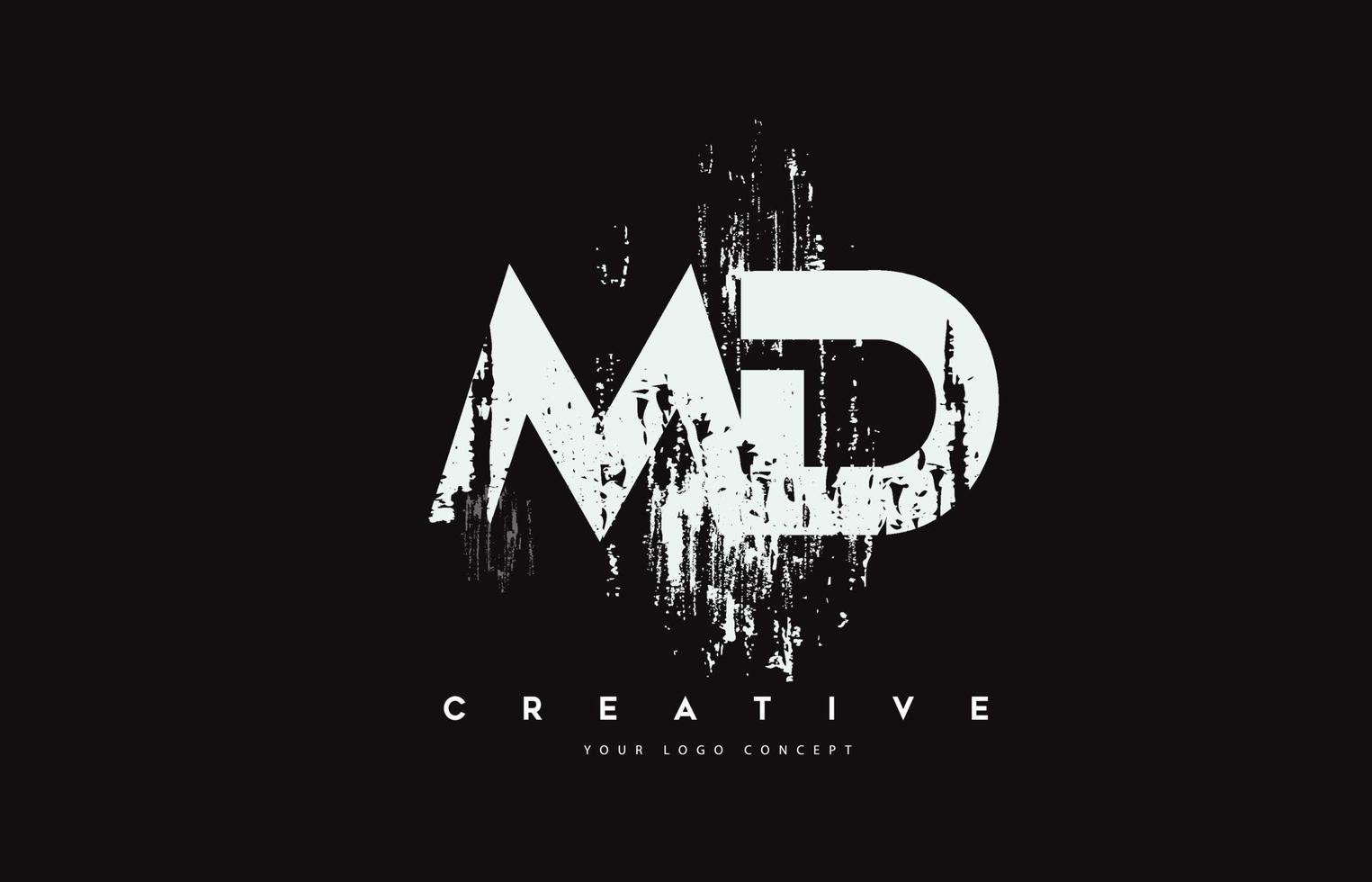 md md grunge brush letter logo design in colori bianchi illustrazione vettoriale. vettore