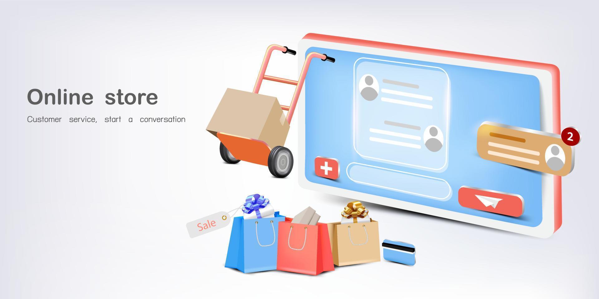 messaggi con shopping bag e card per lo shopping online vettore