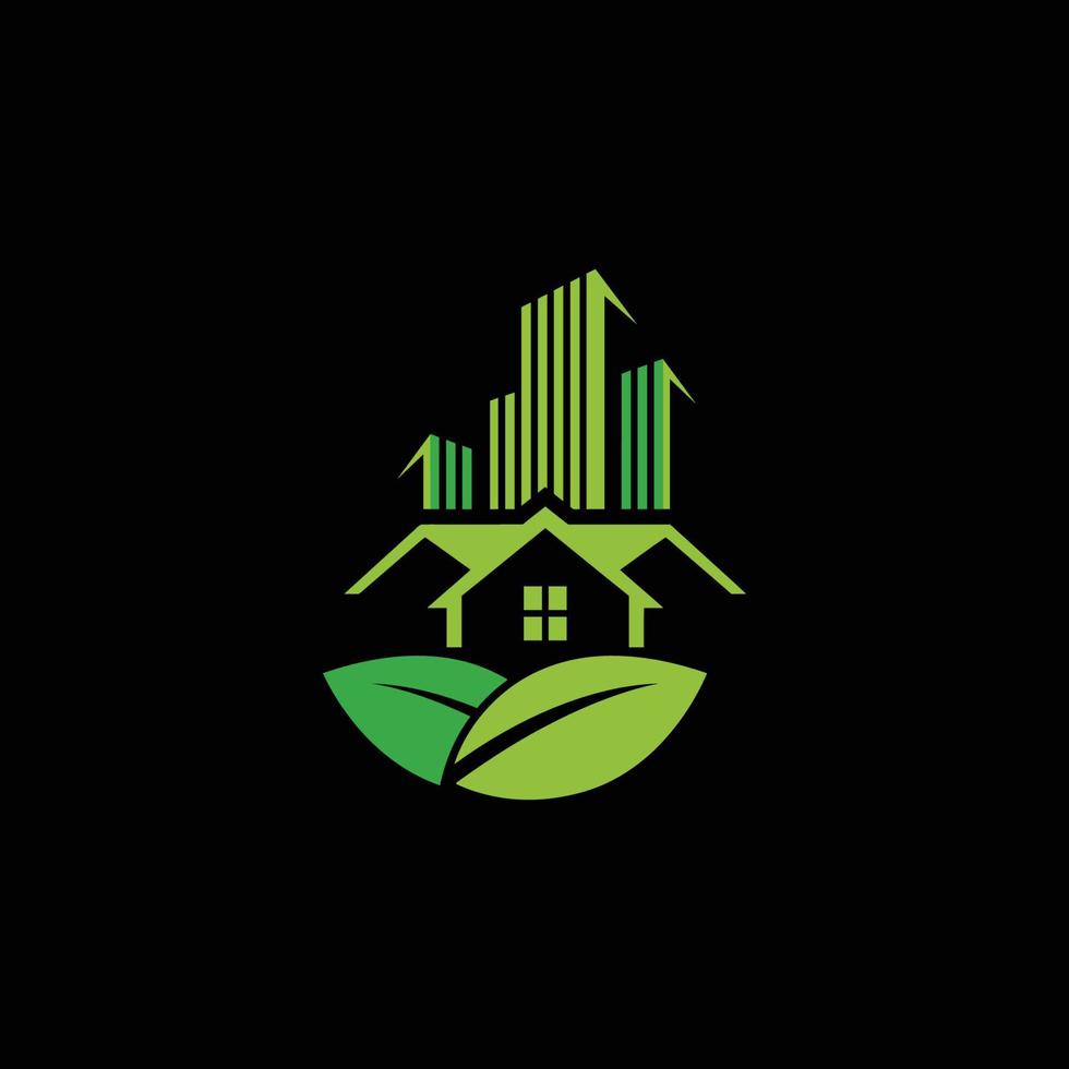 design creativo del logo immobiliare della foglia di colore verde vettore