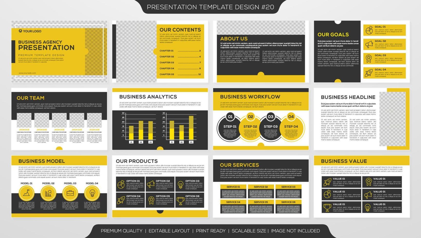 set di design del modello di presentazione aziendale con un concetto minimalista e un layout moderno per la relazione annuale e il profilo aziendale vettore