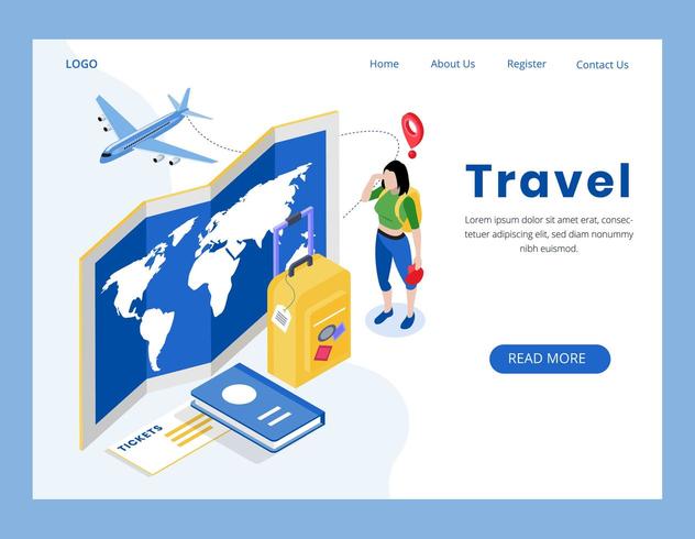 pagina di destinazione del concetto di viaggio isometrico vettore