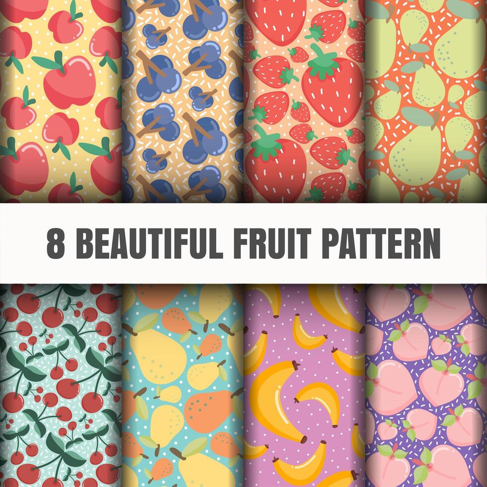 Set di pattern di frutta senza soluzione di continuità vettore