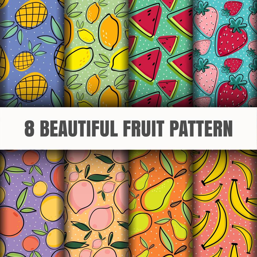 Set di pattern di frutta senza soluzione di continuità vettore