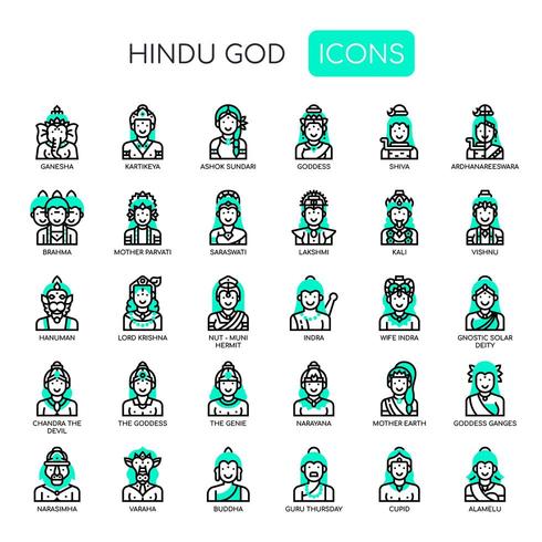 Divinità indù, linea sottile e icone pixel perfette vettore