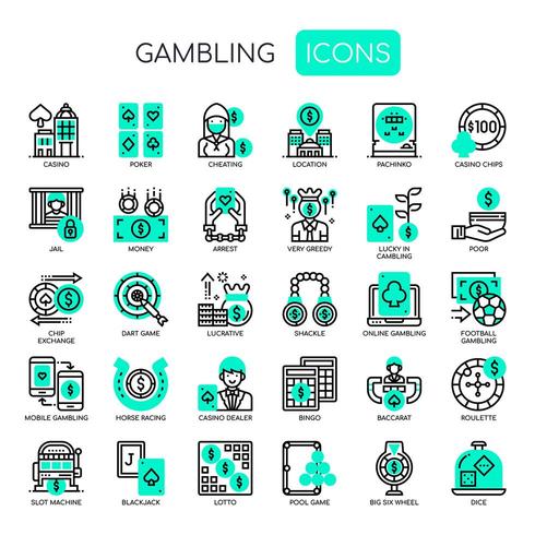 Elementi di gioco d&#39;azzardo, linea sottile e icone perfette Pixel vettore