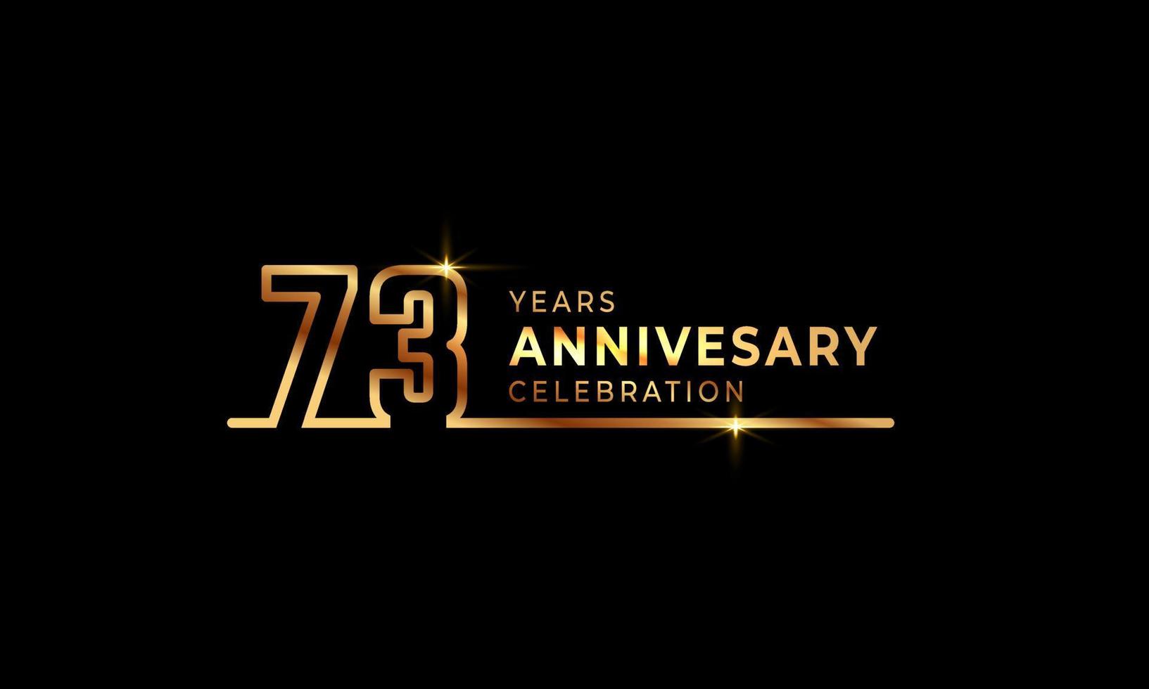 Logotipo di celebrazione dell'anniversario di 73 anni con numeri di carattere color oro costituiti da una linea collegata per eventi celebrativi, matrimoni, biglietti di auguri e inviti isolati su sfondo scuro vettore