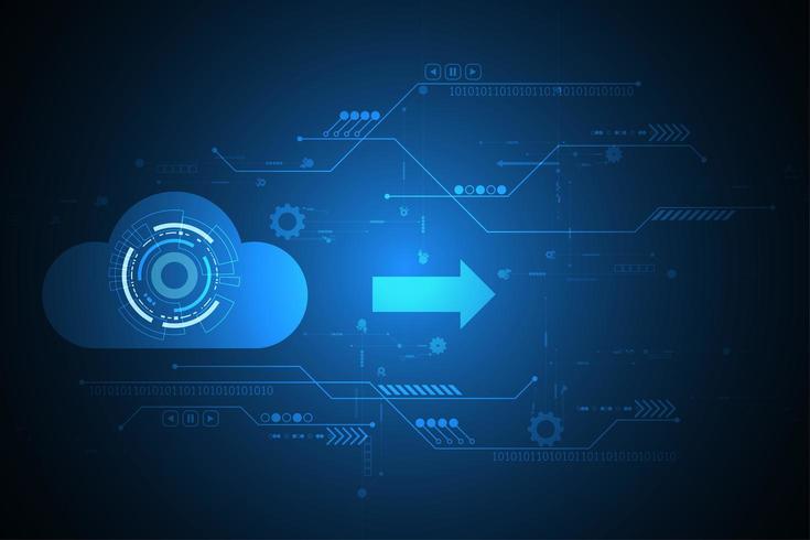 Digital cloud design su sfondo blu tecnologia vettore