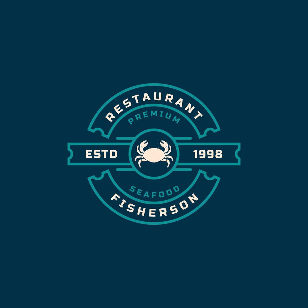 distintivo retrò vintage frutti di mare mercato del pesce e ristorante emblema modello sagome tipografia logo design vettore