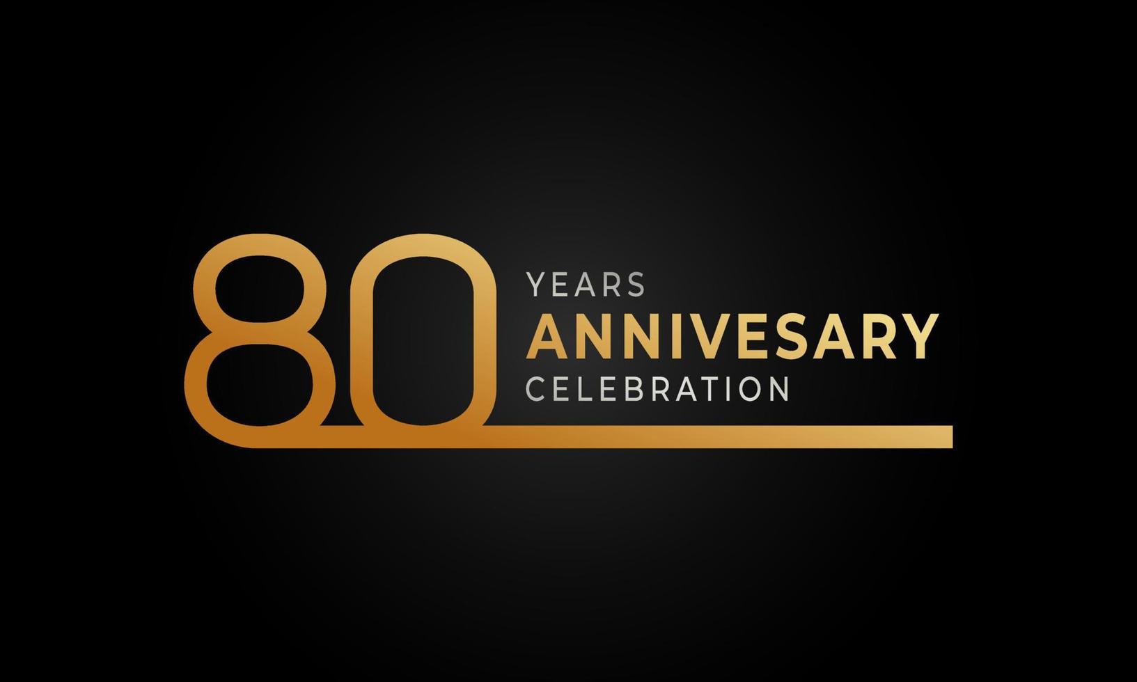 Logotipo di celebrazione dell'anniversario di 80 anni con linea singola color oro e argento per eventi celebrativi, matrimoni, biglietti di auguri e inviti isolati su sfondo nero vettore