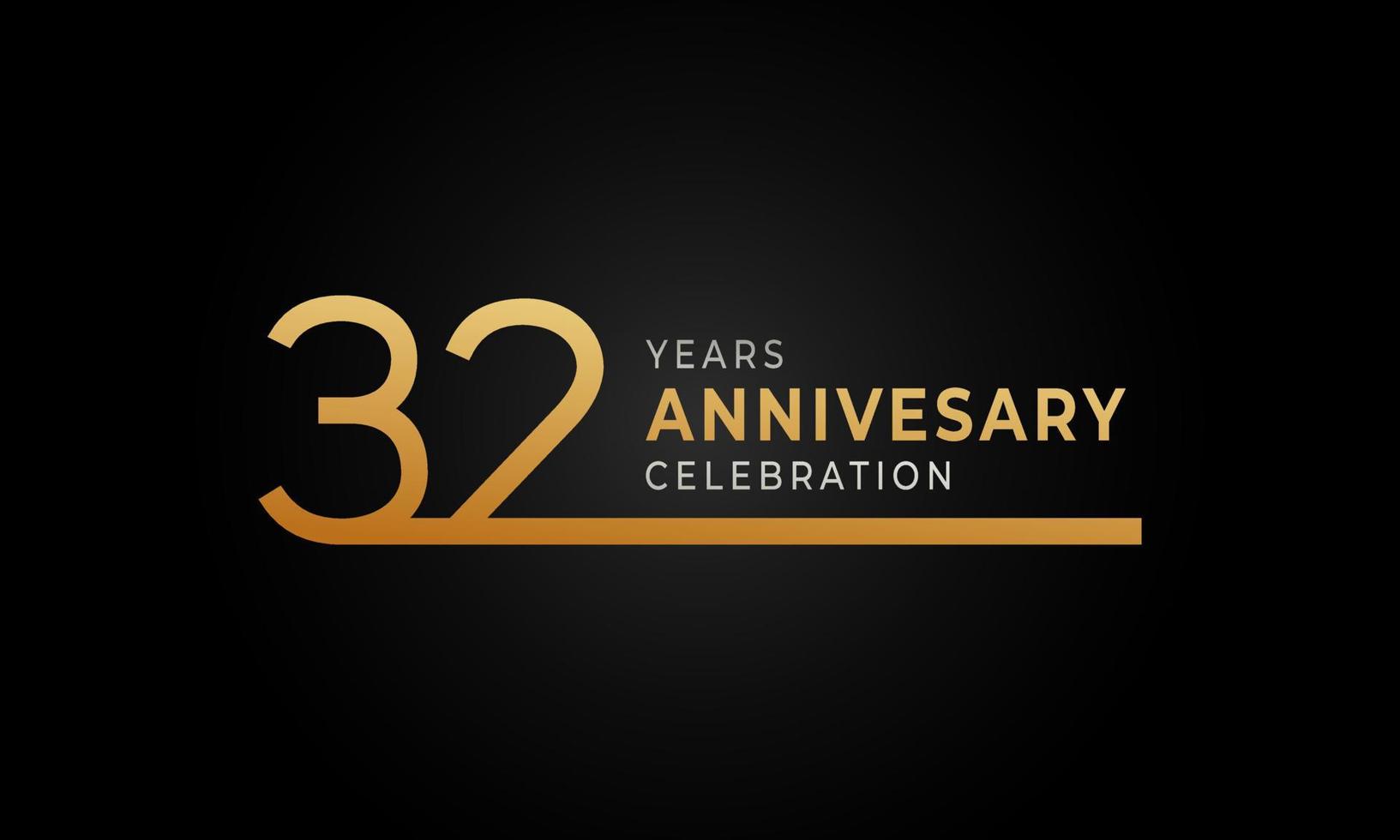 Logotipo di celebrazione dell'anniversario di 32 anni con linea singola color oro e argento per eventi celebrativi, matrimoni, biglietti di auguri e inviti isolati su sfondo nero vettore