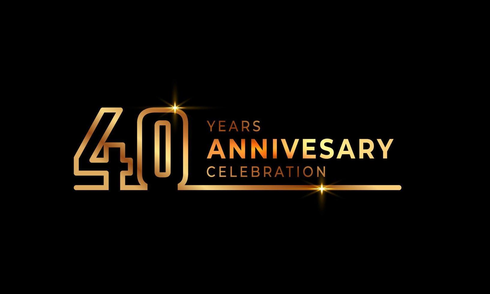 Logotipo di celebrazione dell'anniversario di 40 anni con numeri di carattere color oro costituiti da una linea collegata per eventi celebrativi, matrimoni, biglietti di auguri e inviti isolati su sfondo scuro vettore