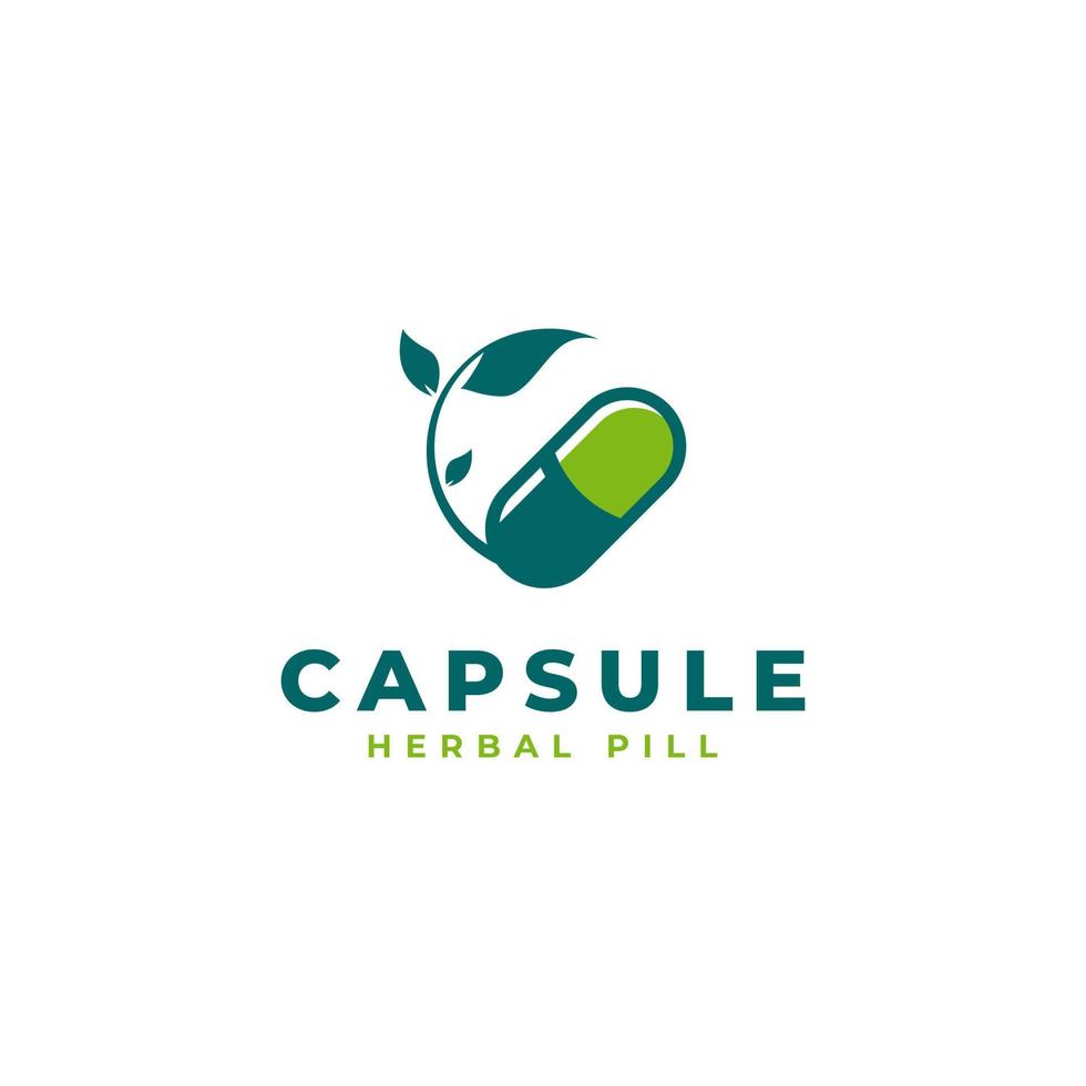 capsula a base di erbe pillola foglia medicina farmaco logo disegno vettoriale ispirazione