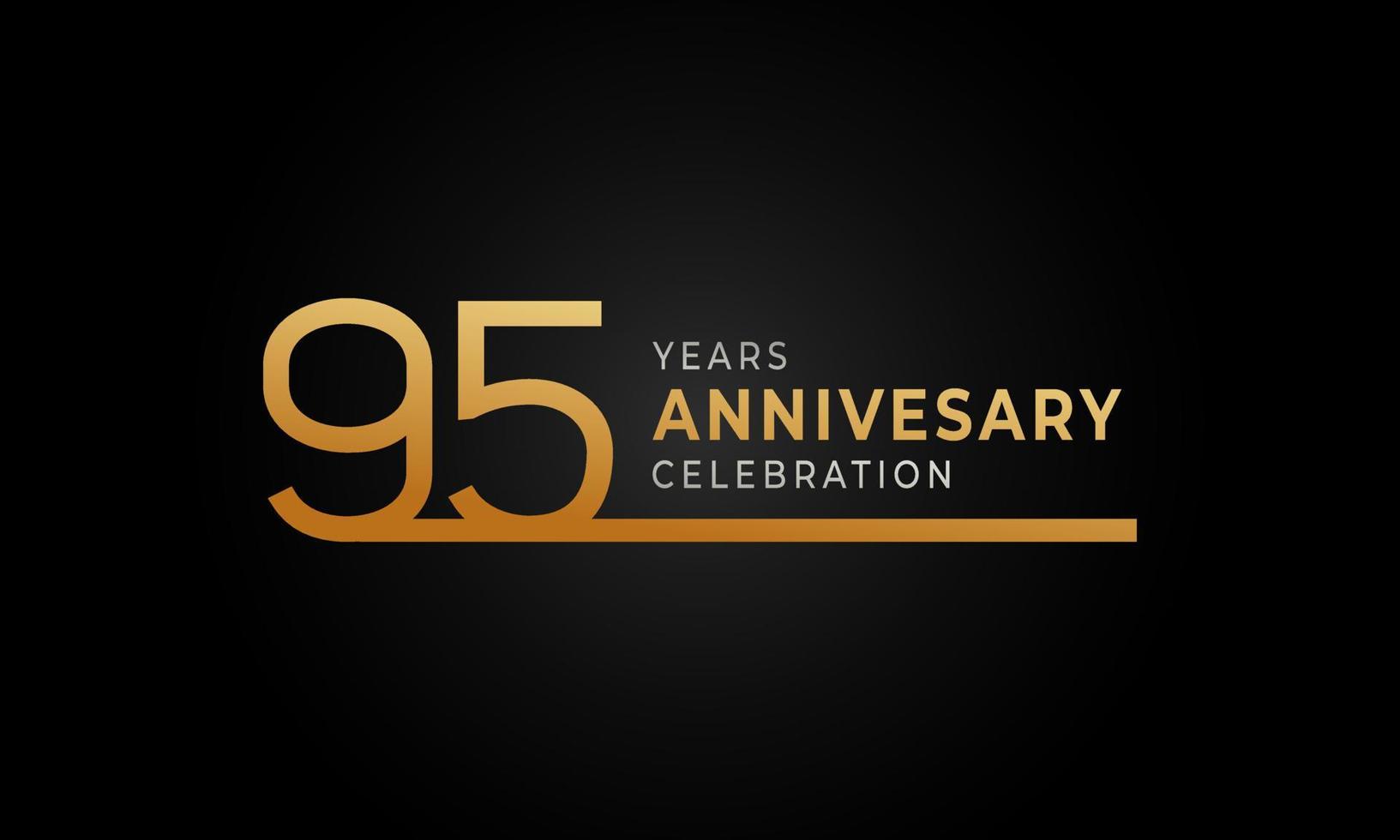 Logotipo di celebrazione dell'anniversario di 95 anni con linea singola color oro e argento per eventi celebrativi, matrimoni, biglietti di auguri e inviti isolati su sfondo nero vettore