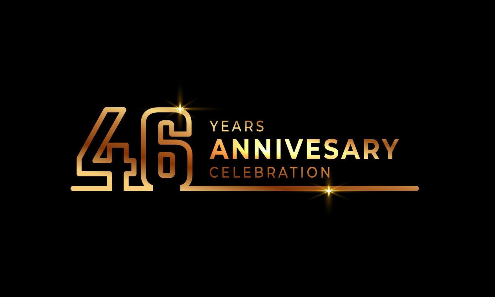 Logotipo di celebrazione dell'anniversario di 46 anni con numeri di carattere dorati costituiti da una linea collegata per eventi celebrativi, matrimoni, biglietti di auguri e inviti isolati su sfondo scuro vettore