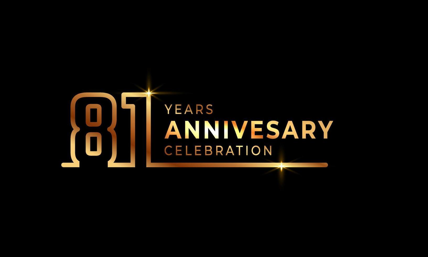 Logotipo di celebrazione dell'anniversario di 81 anni con numeri di carattere dorati costituiti da una linea collegata per eventi celebrativi, matrimoni, biglietti di auguri e inviti isolati su sfondo scuro vettore