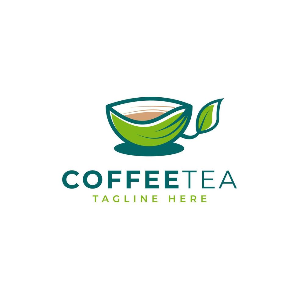 foglia di caffè tazza di tè naturale logo a base di erbe ispirazione per il design vettoriale