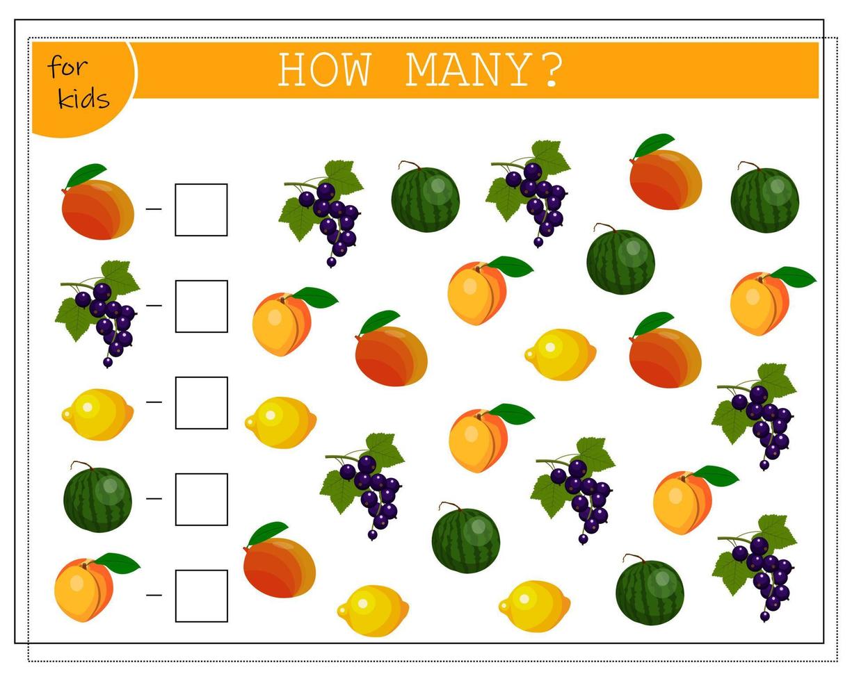 gioco di matematica per bambini, conta quanti oggetti, frutta di mango, vettore
