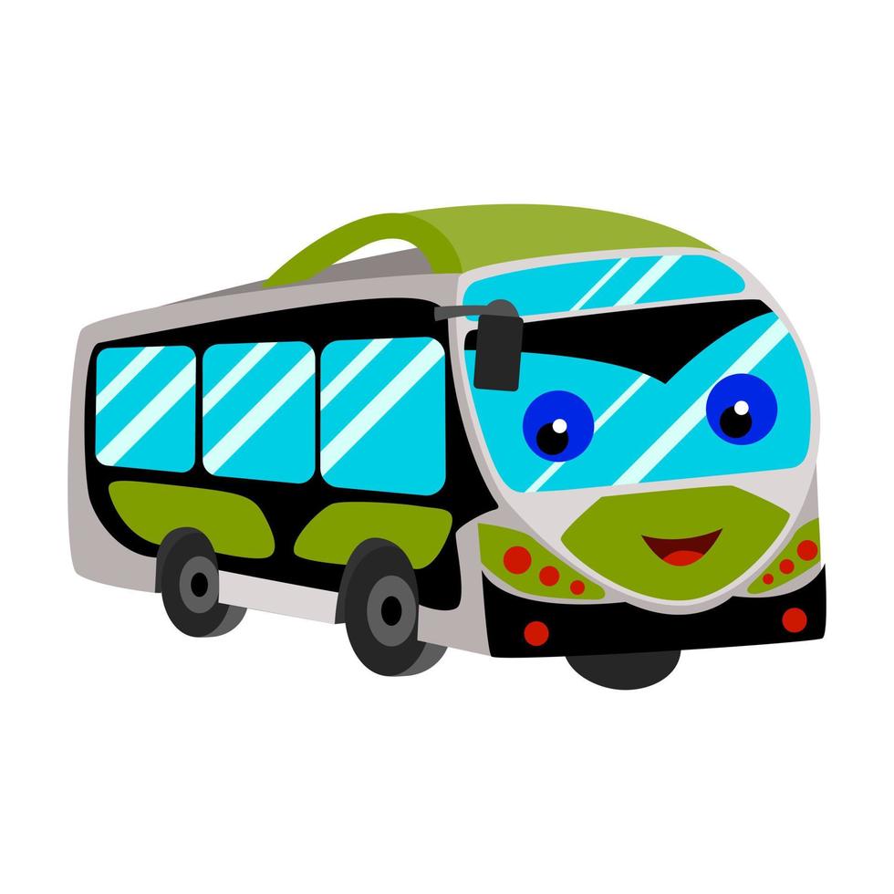 bus verde cartone animato con gli occhi. trasporto urbano. vista frontale vettore