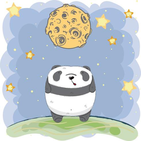 carino baby Panda sotto la luna di notte vettore