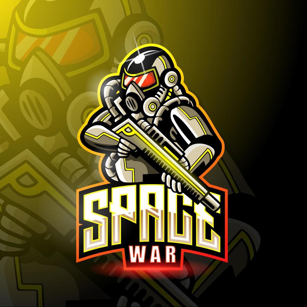 design della mascotte del logo esport della guerra spaziale. vettore