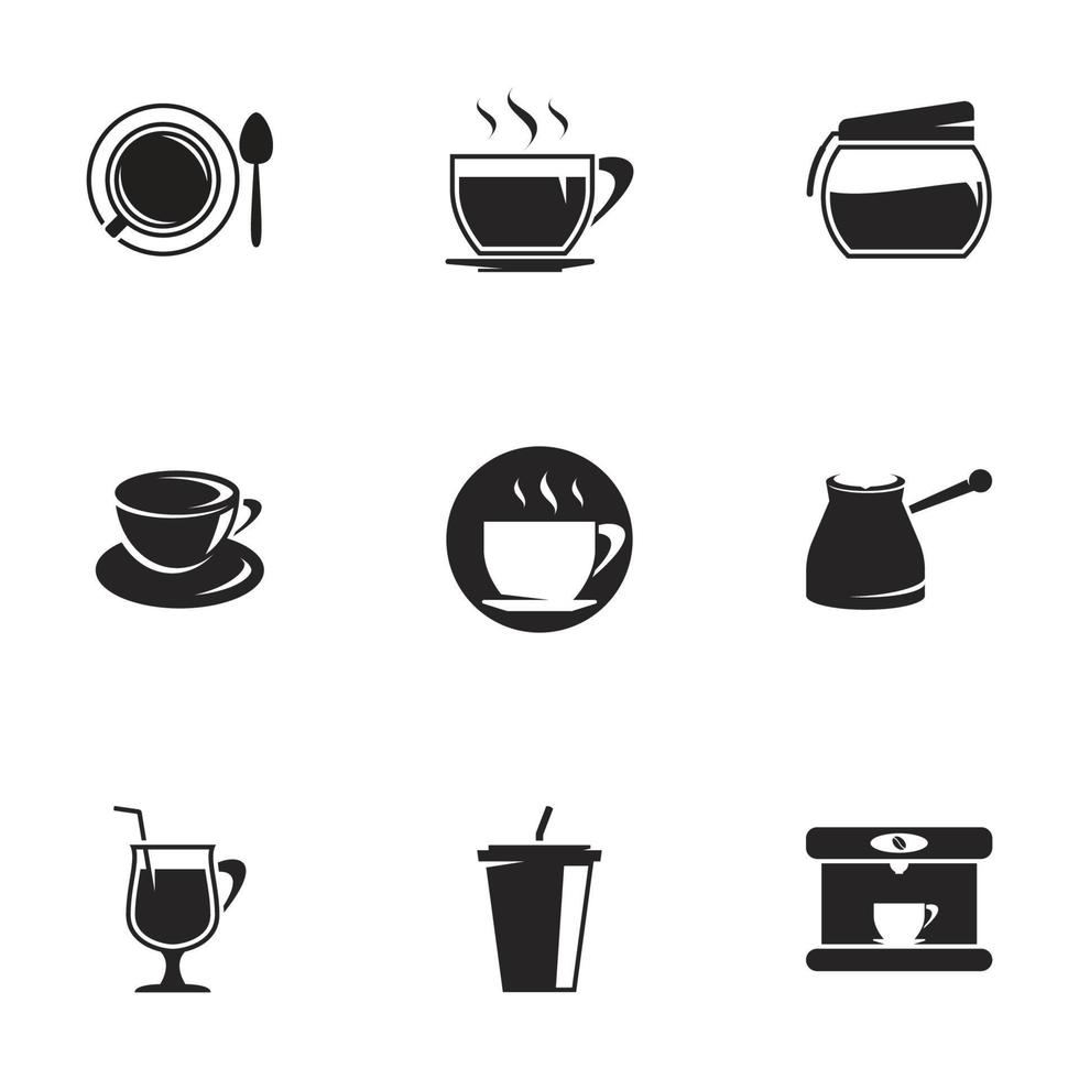 icone per il tema caffè nero. sfondo bianco vettore
