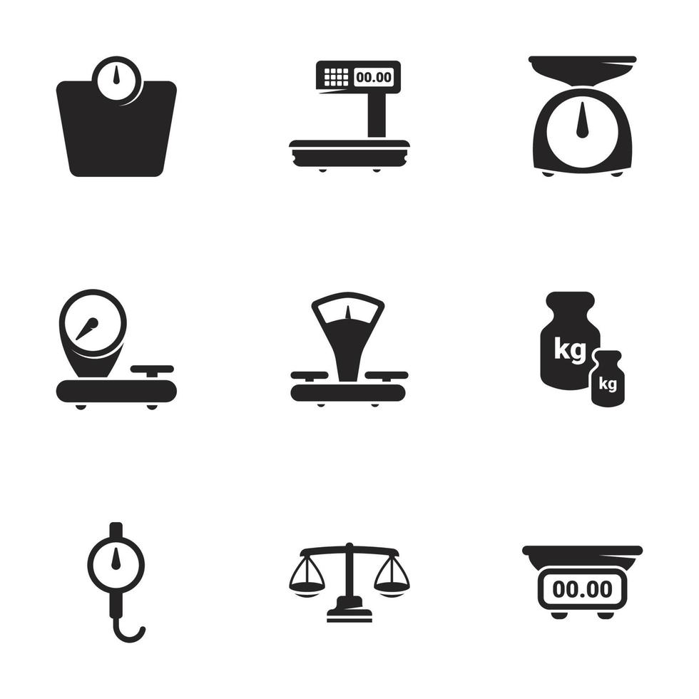 icone per bilance a tema, pesatura, peso, bilancia. sfondo bianco vettore