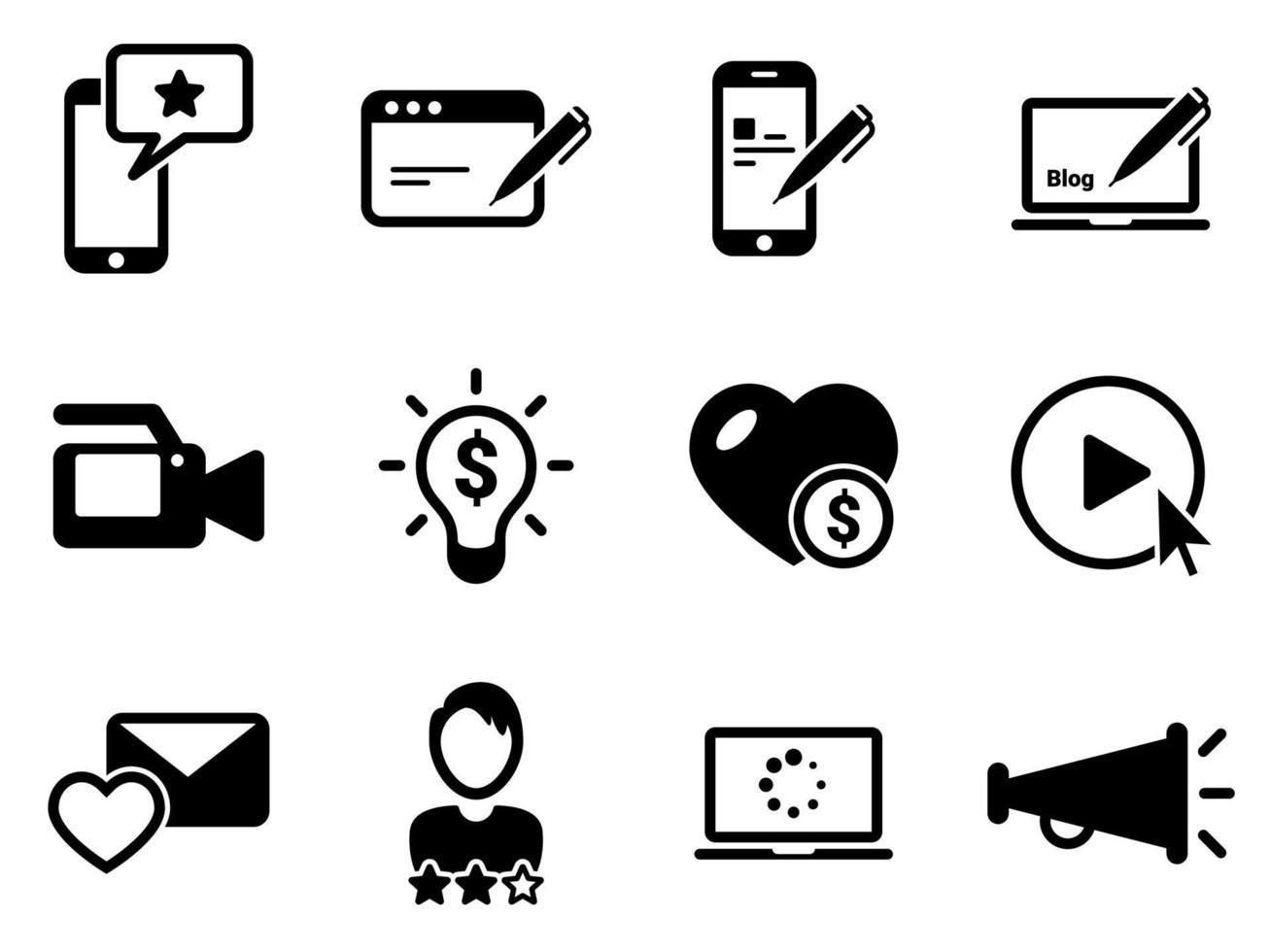 set di icone semplici su un tema blogger, vettore, design, raccolta, piatto, segno, simbolo, elemento, oggetto, illustrazione, isolato. sfondo bianco vettore