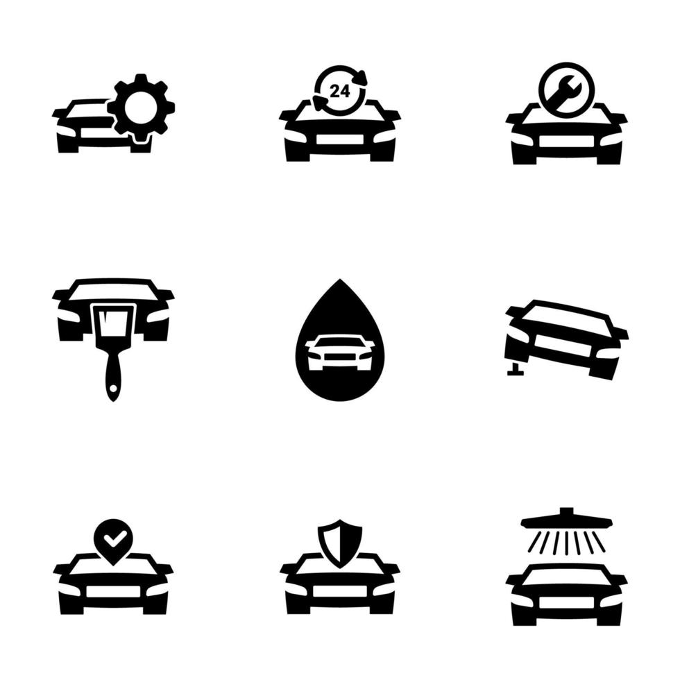 set di icone semplici su un tema riparazioni auto, vettore, design, raccolta, piatto, segno, simbolo, elemento, oggetto, illustrazione, isolato. sfondo bianco vettore